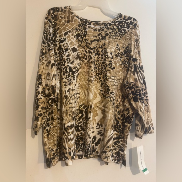 Alfred Dunner Brown and Cream Patterned Blouse - Picture 1 of 5